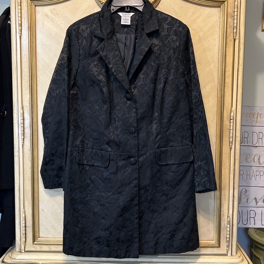 George Black Jacquard Leaf Mid Length Jacket Coat - Picture 9 of 13